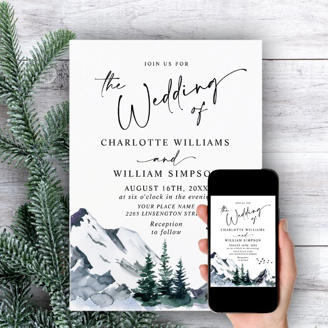 Elegant Watercolor Mountains Forest Wedding  Invitation (Creator Uploaded)