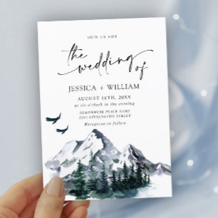 Elegant Watercolor Mountains Forest Wedding Invitation