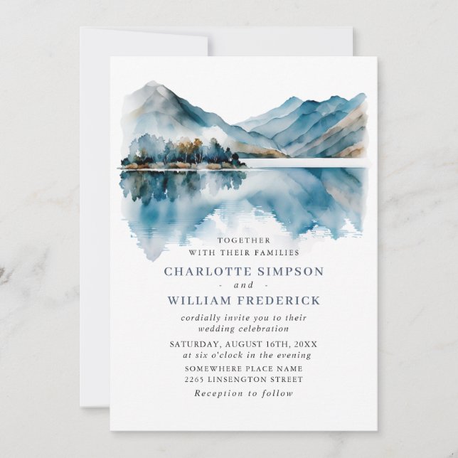 Elegant Watercolor Mountains Forest Wedding Photo Invitation (Front)