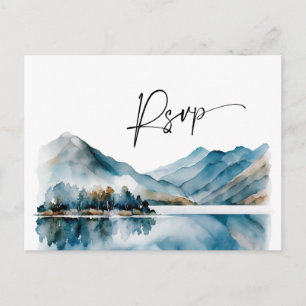 Elegant Watercolor Mountains Forest Wedding RSVP Postcard