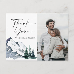 Elegant Watercolor Mountains PHOTO Thank You  Postcard