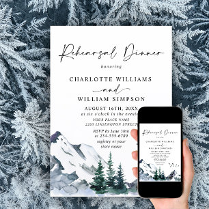 Elegant Watercolor Mountains Rehearsal Dinner  Invitation