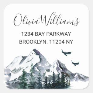 Elegant Watercolor Mountains Return Address Label