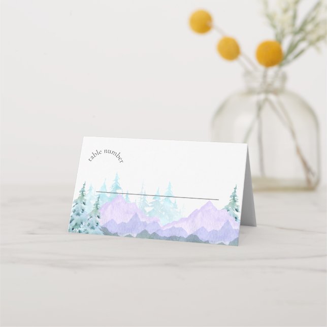 Elegant Watercolor Mountains Rustic Wedding Name  Place Card (Front)