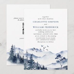 Elegant Watercolor Mountains Wedding QR code Invitation
