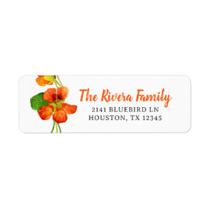 Elegant Watercolor Nasturtium Return Address Label