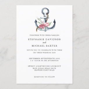 Elegant Watercolor Nautical Anchor Greenery Invitation