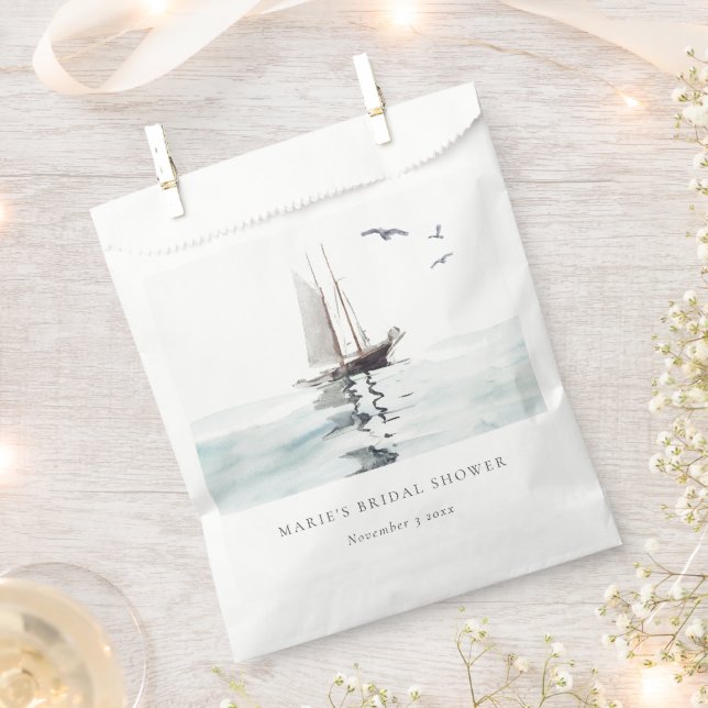 Elegant Watercolor Nautical Sailing Bridal Shower Favour Bags (Clipped)