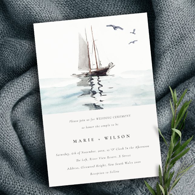 Elegant Watercolor Nautical Sailing Yacht Wedding Invitation (Creator Uploaded)