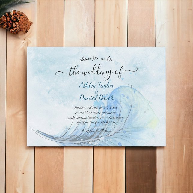 Elegant Watercolor Navy Blue Script Modern Wedding Invitation (Creator Uploaded)