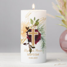 Elegant Watercolor Neutral Baptism Pillar Candle