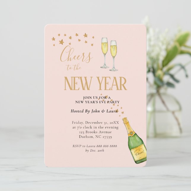 Elegant watercolor New Years party invitation (Standing Front)