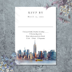 Elegant Watercolor New York City Wedding RSVP Card