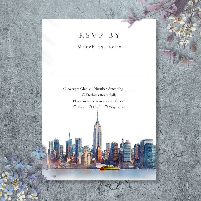 Elegant Watercolor New York City Wedding RSVP Card (Elegant Watercolor New York City Wedding RSVP Card)