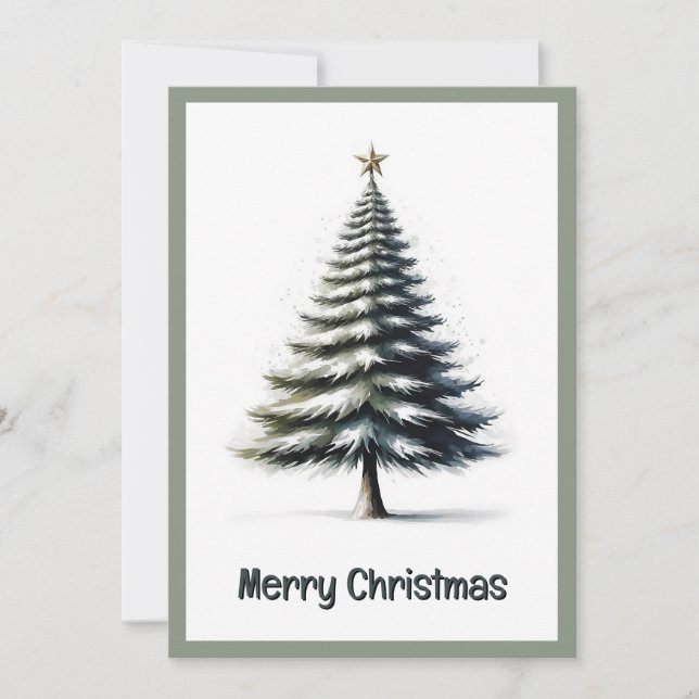 Elegant Watercolor Non Photo Christmas Tree  Holiday Card (Front)