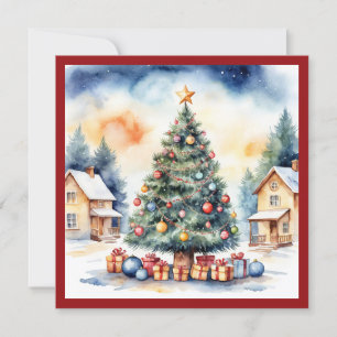 Elegant Watercolor Non Photo Christmas Tree Holiday Card