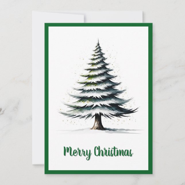 Elegant Watercolor Non Photo Christmas Tree  Holiday Card (Front)