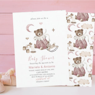 Elegant Watercolor Nursery Vintage Pink Dress Gir Invitation