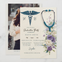 Elegant Watercolor Nursing Graduation Invitation w
