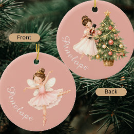 Elegant Watercolor Nutcracker Ballerina Ballet Ceramic Tree Decoration