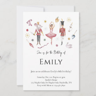 Elegant Watercolor Nutcracker Christmas Birthday Invitation
