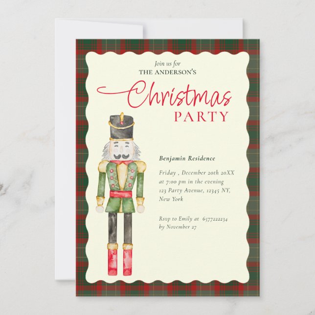Elegant Watercolor Nutcrackers Christmas Party  Holiday Card (Front)