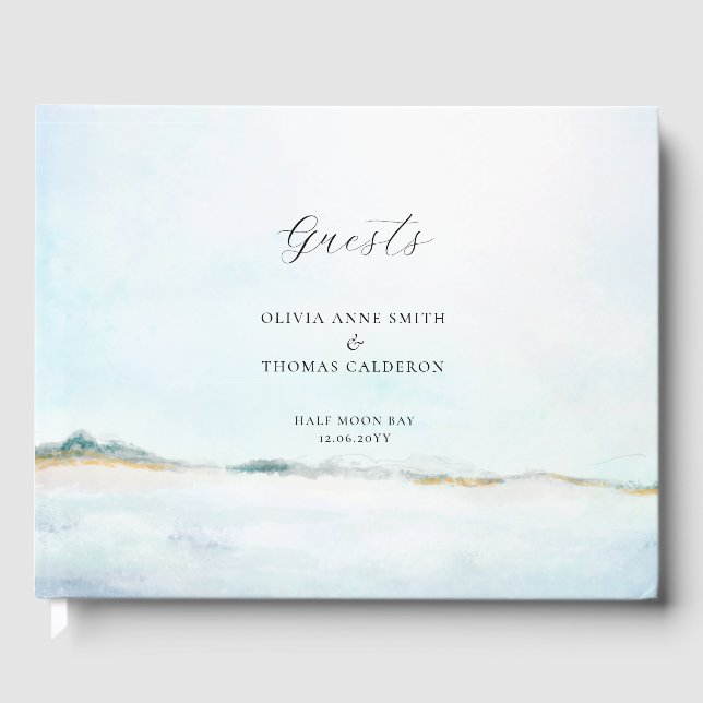 Elegant Watercolor Oceanfront Wedding Guest Book (Front)