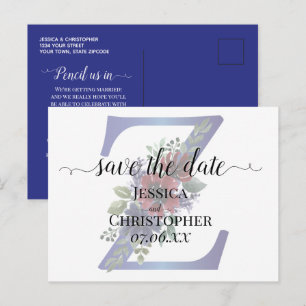 elegant watercolor of a Red & blue floral bouquet Announcement Postcard