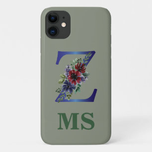 elegant watercolor of a Red & blue floral bouquet iPhone 11 Case