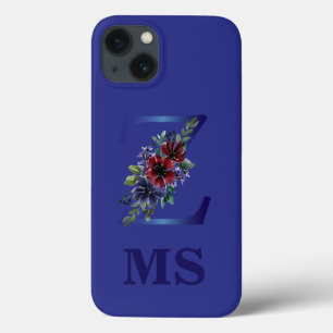 elegant watercolor of a Red & blue floral bouquet iPhone 13 Case
