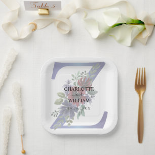elegant watercolor of a Red & blue floral bouquet Paper Plate