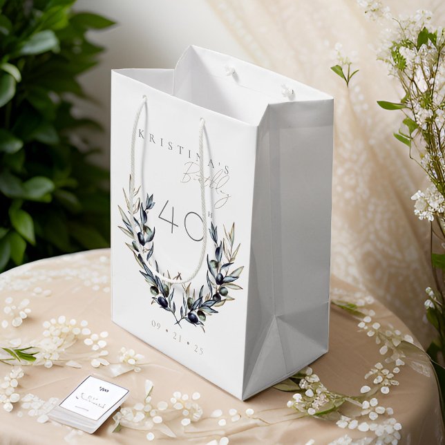 Elegant Watercolor Olive Branch ANY Birthday  Medium Gift Bag (Creator Uploaded)