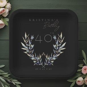 Elegant Watercolor Olive Branch ANY Birthday Paper Plate