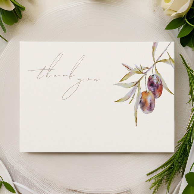 Elegant Watercolor Olive Branch Memorial Thank You Card (Creator Uploaded)