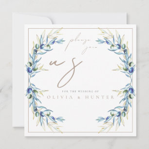 Elegant Watercolor Olive Branch Wedding Invitation