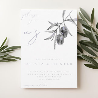 Elegant Watercolor Olive Branch Wedding Invitation