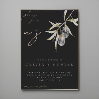 Elegant Watercolor Olive Branch Wedding Invitation