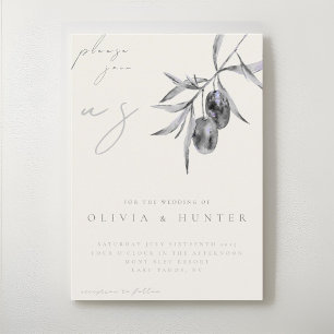 Elegant Watercolor Olive Branch Wedding Invitation