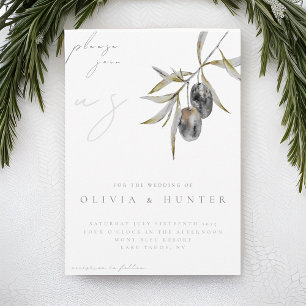 Elegant Watercolor Olive Branch Wedding Invitation