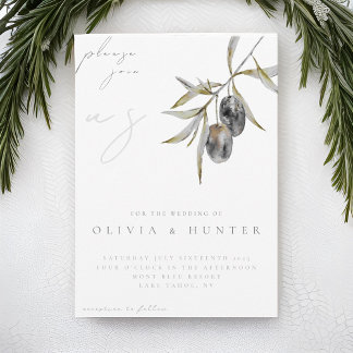 Elegant Watercolor Olive Branch Wedding Invitation