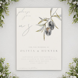 Elegant Watercolor Olive Branch Wedding Invitation