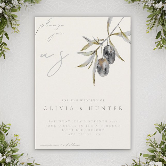 Elegant Watercolor Olive Branch Wedding Invitation (Creator Uploaded)