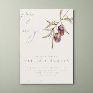 Elegant Watercolor Olive Branch Wedding Invitation