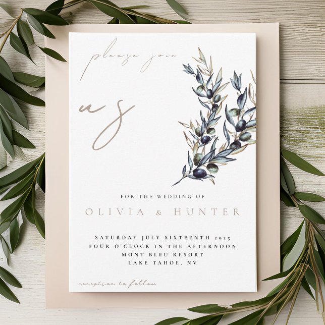 Elegant Watercolor Olive Branch Wedding Invitation (Creator Uploaded)