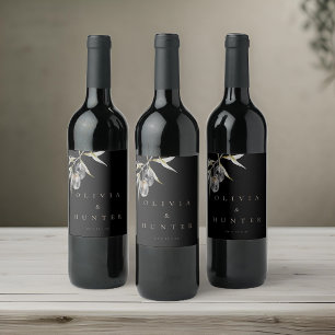 Elegant Watercolor Olive Branch Wedding Wine Label
