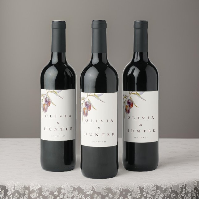 Elegant Watercolor Olive Branch Wedding Wine Label (Creator Uploaded)