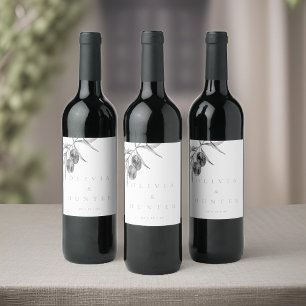 Elegant Watercolor Olive Branch Wedding Wine Label