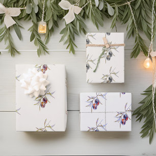 Elegant Watercolor Olive Branch Wrapping Paper Sheet