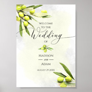 Elegant Watercolor Olive Branches Wedding Poster