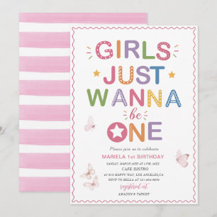 Elegant  Watercolor One 1st Birthday Girl Just Wan Invitation